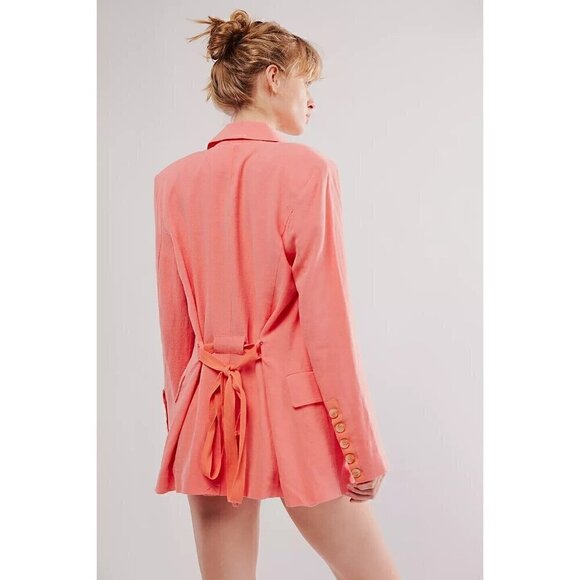 Free People Olivia Blazer Linen Blend Boxy Strawberry Colada Pink Oversized XL - Picture 4 of 7